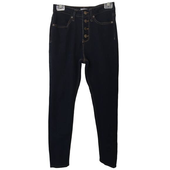 No Boundaries Size 9 High Waist Button Front Like New Dark Denim Skinny Jeans - Picture 1 of 2